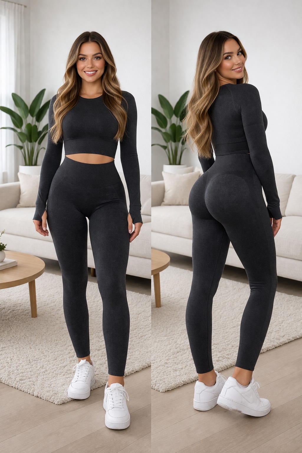 Top manga larga +Calza con frunce prelavada